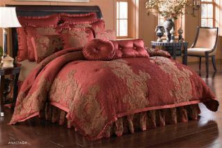 Queen New York Anastasia Queen Comforter 4pc Set NEW Red Damask