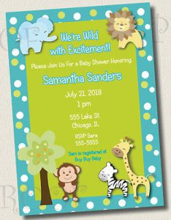 Printed Invitations JUNGLE ANIMAL BABY SHOWER BIRTHDAY PARTY MONKEY