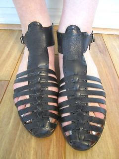 Black Gladiator Tooled RA Egyptian God heiroglyphics Sandals Shoes 9