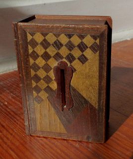ANTIQUE WOODEN BOOK BANK with INLAY & PUZZLE BOX OPENING