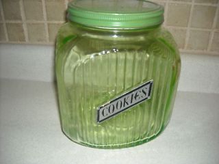 vintage antique green depression glass cookie jar container kitchen