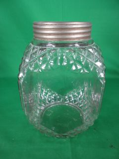 Antique Vintage Glass Biscuit Cracker Jar w/ Zinc Lid 8 1/4 tall x 5