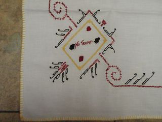 Vintage Card Playing Table Cloth Arts Craft Era Embroidery Poker