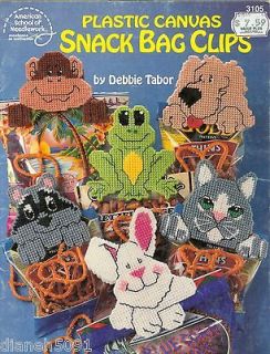 Plastic Canvas Chip Bag Clips Pattern Book Animals Dog Cat Frog Racoon