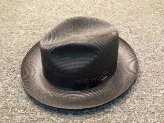 Dobbs Harvey Florentine Milan Straw Centerdent Fedora Hat in Black