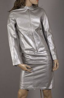 Barbara Bui Leather Suit Skirt Jacket sz 36/38 Silver Star