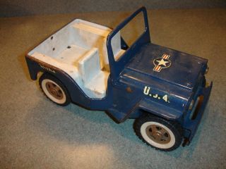 Old Vtg Antique USA Airforce TONKA Truck Jeep Toy With White Wall