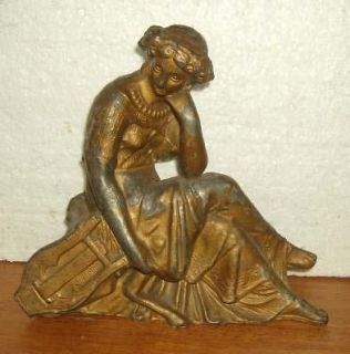 Antique Seth Thomas mantle clock statue top woman lyre