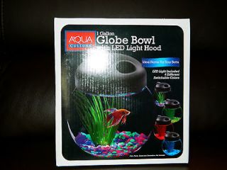 NEW Aquarium Globe Bowl with LED Light Hood   1 Gallon   4 LED Colors