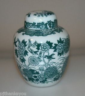 Vintage Japanese Ceramic Green & White Ginger or Tea Jar