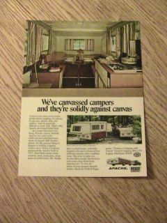 1972 APACHE TRAILER ADVERTISEMENT CAMPING CANVAS AD FUN