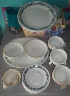 34 Piece Lot of Corelle Old Town Blue Dishes Plates Cups Platter