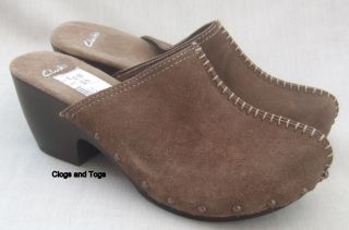 NEW CLARKS GRANITA SPA TAUPE SUEDE CLOGS SANDALS SHOES