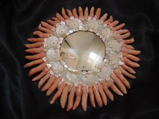 Line Vautrin Style Pink Coral and Shell Convex Mirror Sailors