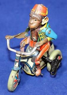 Vintage Arnold Wind Up Monkey on Tricycle Tin Litho Toy w/ Key