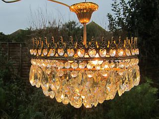  WIDTH VINTAGE BRASS CRYSTAL CHANDELIER ANTIQUE STYLE LAMP LIGHTING