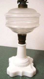 Antique Victorian Whale Oil Pedestal Milk White Glass Table Lamp