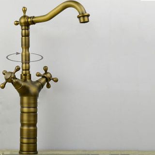 New 15 Rotatable Antique Brass Finish Basin Sink Faucet Mixer Tap