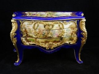 HUGE Antique 19th C French Sevres JEWELRY BOX COMMODE Porcelain and