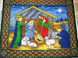 Stained Glass Nativity Religious Christmas Fleece Fabric Panel