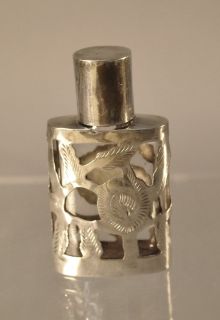 Miniature Glass Perfume Bottle with Sterling Overlay