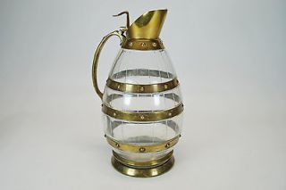 Antique Brass Bound Glass Wine or Cider Decanter, Jug, Pitcher, French