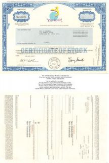 Yahoo collectible internet stock certificate scripophily
