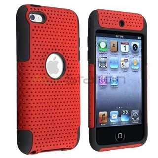 /Red Meshed Hard Hybrid Cover Case For Apple iPod Touch 4 4th 4G Gen