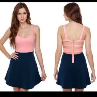 Lulus Pink & Navy Blue Cut Out Colorblock Dress Medium