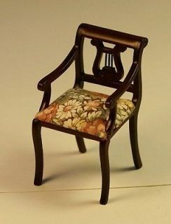 Dollhouse Miniature Handcarved Mahogany Lyre Arm Chair