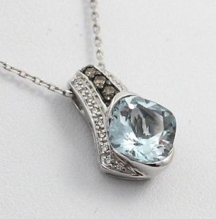 LeVian 14K White Gold Aquamarine Chocolate Diamond Pendant Necklace