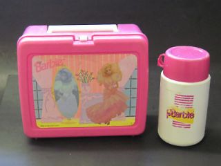 Vintage Old 1990 BARBIE Plastic Lunchbox w/ Thermos Lot set