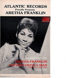 ARETHA FRANKLIN   I never loved a man   1967 VINTAGE CASH BOX PROMO AD