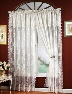 Lace Curtain Panel with Attached Valance & Tassels by Stylemaster