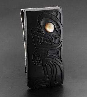 Coast Native American Argillite and Steel Moneyclip with Abalone