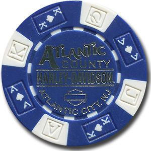 Harley Davidson Poker Chip   BLUE   Atlantic County, Atlantic City, NJ
