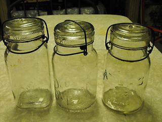 OF 3 CLEAR GLASS CANNING JARS QUEEN, DOUBLE SAFETY, & ATLAS E Z SEAL