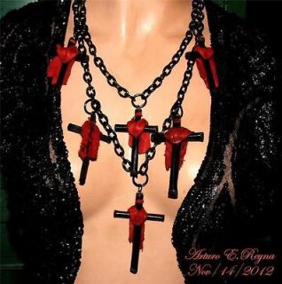 Artisan Arturo E. Reyna CROSSES CHARMS Genuine Leather Black/Red BIB