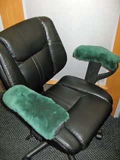 GREEN MERINO SHEEPSKIN ARMREST COVERS PAD OFFICE CHAIR ARMS fits MOST