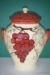 Ceramic TUSCAN GRAPES COOKIE JAR Kitchen Decor Canister WINE Accent