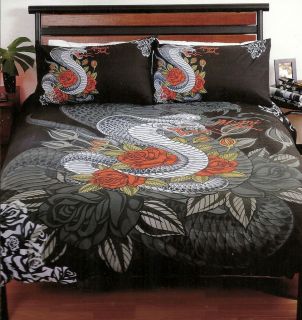 Snake Python Oriental Single Bed Quilt Doona Cover Set Tattoo Bedding