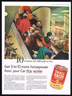 1955 Shell X 100 Oil Can Christmas Store Shopping Escalator Ramus Art