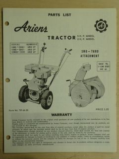 ARIENS TRACTOR SNO THRO 5, 6 H.P. SN# 10M5 00001 & UP PARTS MANUAL TIP