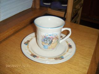 TIENSHAN STONEWARE PURRFECT FRIENDS CUP & SAUCER SET USED