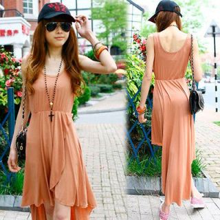 Womens Sleeveless Asymmetric High low Dipped Hem Long Dress Sundress