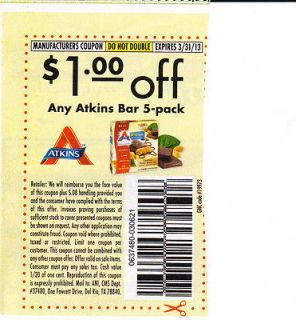 Newly listed 21 $1.00/1 Atkins (5pk) Bar/(4pk) Shake/Frozen Meal
