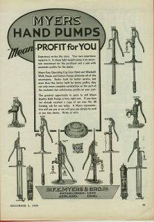 Myers Water Pump Ad   10 Diff. Hand Pumps Shown ~ Ashland Ohio