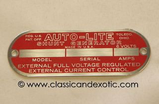 AUTO LITE SHUNT GENERATOR TAG WITH RED BACKGROUND