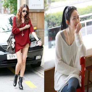 Fashion Large Loose Bat Knitted Autumn Sweater Jacket Tops QZ198 Red M
