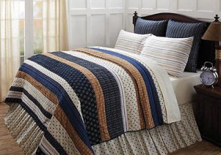 Seapoint Nautical 2pc Striped Quilt Bedding Set Navy Blue, Tan, Creme